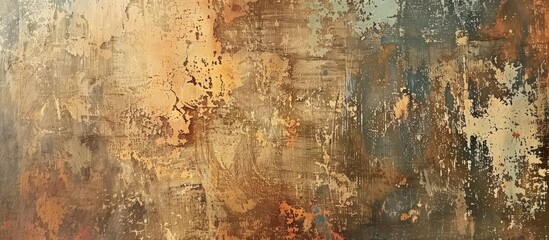Obraz premium The image shows a brown and black wall with peeling paint, revealing layers of previous colors. The rough texture and decayed appearance of the wall indicate neglect and aging.