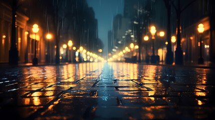 Fototapeta na wymiar Close shot of wet street with sparkles