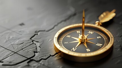 Navigational compass with golden detailing shines as a metaphor for direction and exploration - obrazy, fototapety, plakaty