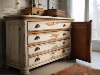 antique wooden wardrobe with multiple drawers, a classic piece of furniture with a vintage design, perfect for home storage and adding a touch of elegance to any room