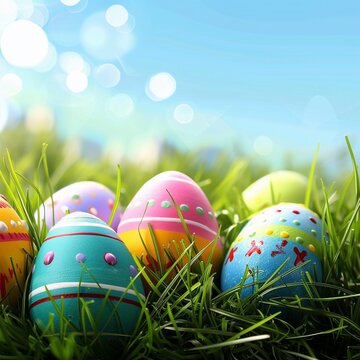 Colorful easter eggs in grass