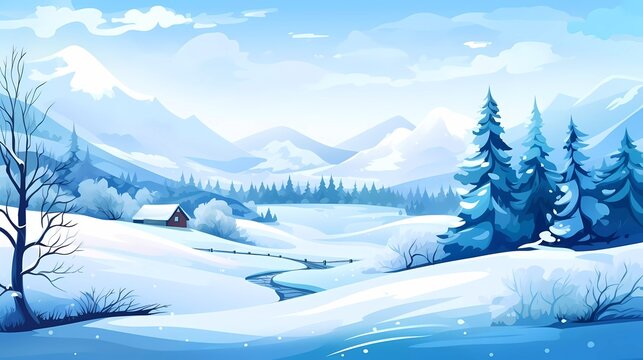 Beautiful winter landscape vector illustration. generative ai