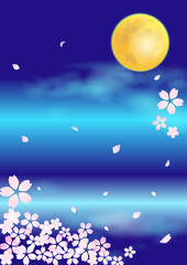 Obraz na płótnie Canvas 桜と満月のある風景
