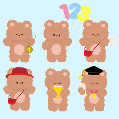 set of funny school bear cartoon