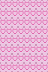 Knitting pink heart-shaped seamless pattern. for scarf design Sweaters, bags, clothes, wallpaper for weddings. day of love