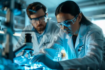 Professional Scientists Engaged in Forensic Analysis in a Laboratory Setting with Modern Equipment