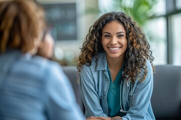 Fototapeta premium Smiling Professional Healthcare Worker in Consultation with Female Patient