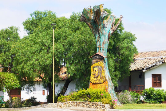Iza, Boyac&aacute;, Colombia - December 28, 2023: Carved image of the divine savior of the stone at Iza.