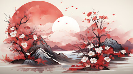 lunar New Year watercolor - obrazy, fototapety, plakaty