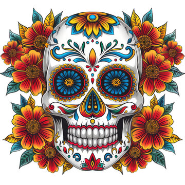 Mexican skull graphic isolated on white	