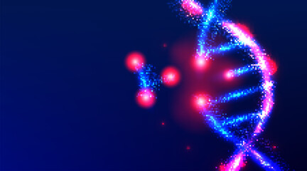 DNA, molecule. abstract low poly wireframe mesh design. from connecting dot and line. vector illustration on blue background