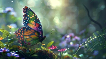 captivating butterfly, adorned with vibrant hues, perched delicately on a wildflower. generative ai