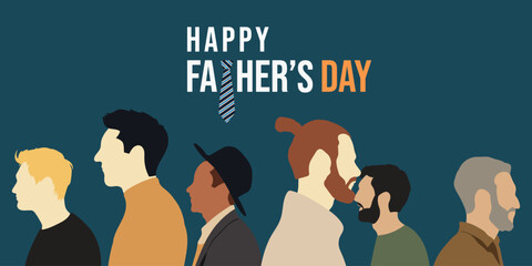 Happy father day card or background with silhouette of man, flat illustration.