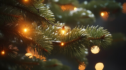 Fototapeta na wymiar Macro Christmas tree background, Christmas holidays banner