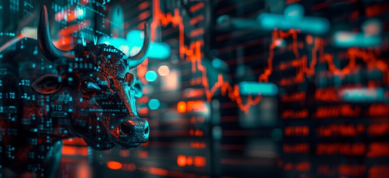 Financial markets stock trading background showing a bull market, business analytic technology, data dashboard concepts. Generative AI - Powered by Adobe