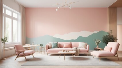 Scandinavian, minimalist interior design in the style of beautiful interiors, pastel colour palette
