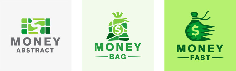 collection of logos about money, a concept that combines banknotes and money bags