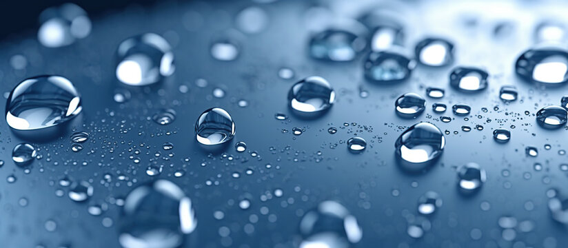 rain water on blue soft background,