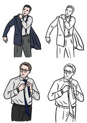 Set of people. Office workers. White background. Lifestyle of an office worker. Hand drawn. Color illustration.