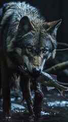 Obraz premium Majestic predator: wolf, a symbol of wilderness and strength, embodies grace and power in its natural habitat, capturing the essence of untamed beauty and primal instincts.