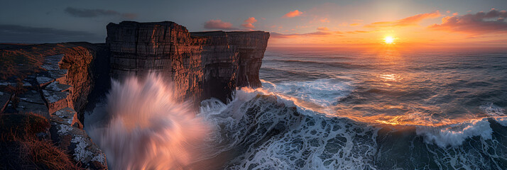 Fototapeta premium Aerial rise up cliff on sydney coastline ocean waves,