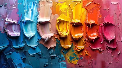Closeup of abstract rough colourful mixed colours art painting texture background wallpaper, with...