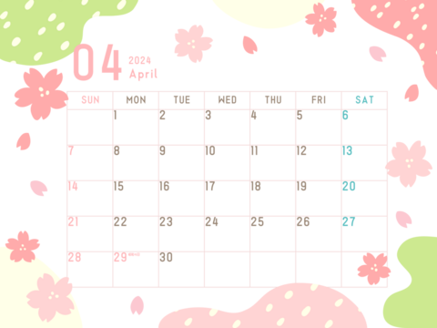 2024年4月のカレンダー　さくら柄