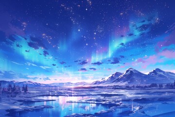 北欧幻想オーロラ：アニメ風星空の輝き 15