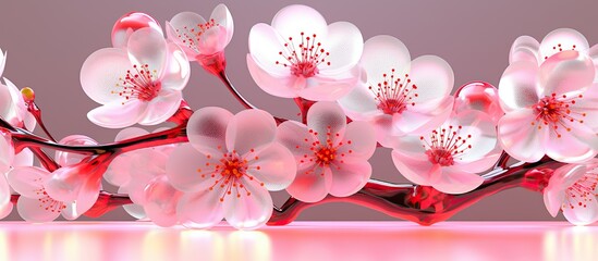 Beautiful cherry blossom branch on white background