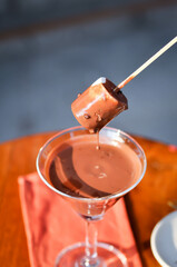 fondue,fonduta or chocolate fondue or chocolate fonduta and marshmallow