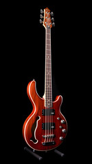 Lustrous Mahogany CB Bass Guitar with Mother-of-Pearl Inlays and Chrome Hardware Detail