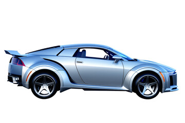 Automobile sportiva blu su una priorità bassa. Vista laterale. rappresentazione 3D - obrazy, fototapety, plakaty