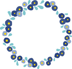 Blue flower with leaves wreath illustration for decoration on Easter festival and nature concept.