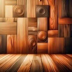 Abstract wooden structure in warm colors. Wooden floor. AI Generation.