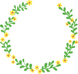 Fototapeta premium Yellow wild flower with bunch of leaves wreath for decoration on spring seasonal and Easter festival.