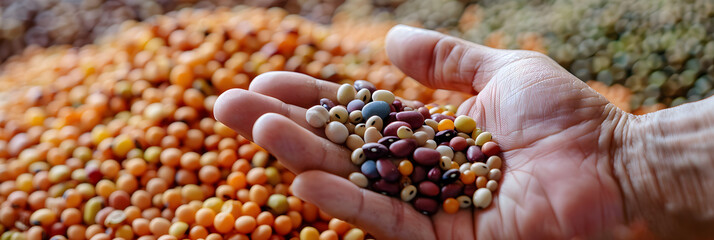 hand holding a handful of legume seeds