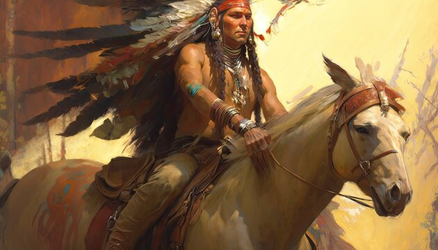 Native Americans. Portrait of Americans Indian man. American Indian chief.