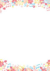 水彩のカラフル音符と桜のフレーム_縦