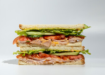 toast with ham and herbs pattern on white background