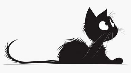 Obraz premium Cute black cat lying down and looking up with curiosity against a plain white background for pet care advertising campaigns and website banner designs.