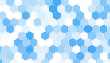 Hexagonal abstract background vector illustration. Abstract background. Embossed hexagon, honeycomb blue mosaic background, light and shadow. Vector illustration.