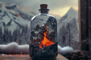 Bottle with burning treasures: Lava Flow - obrazy, fototapety, plakaty