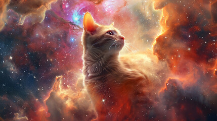 cat enjoy galaxy stars on sky 