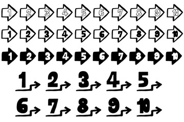 Fototapeta premium 手描きのシンプルなモノクロの数字アイコンセット