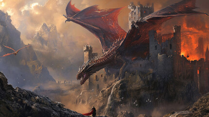 landscape with a dragon - obrazy, fototapety, plakaty