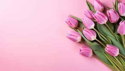 Pink tulips flower on pink background for Greeting card, background for banner