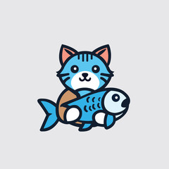 Obraz premium Cat is holding a fish logo design