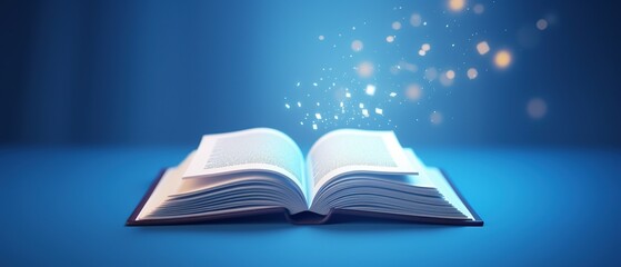 Magic Book With Open pages in front of bright lights, Education Concept, symbolizing education