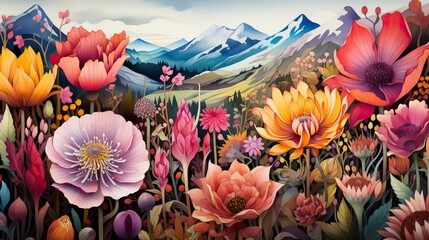 A vibrant field of wildflowers in full bloom - obrazy, fototapety, plakaty