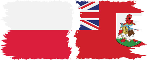 Bermuda and Poland grunge flags connection vector